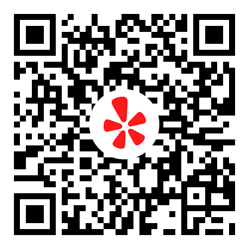A QR code with Yelp's logo in the middle, linking to leave The Bumper Sticker a review on Yelp.