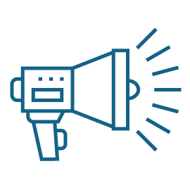 Flat line icon depicting a bullhorn with lines radiating outward, indicating message broadcasting.