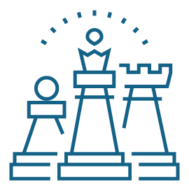 An icon depicting three chess pieces