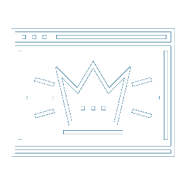 A white flat line icon depicting a computer window with an image of a crown.