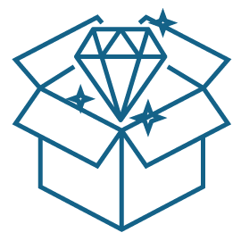 An icon depicting a diamond emerging from a cardboard box