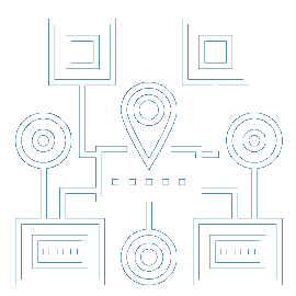 An icon depicting a location marker in the center, with several paths branching outwards