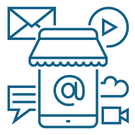 An icon depicting a tablet with a storefront awning, representing an online business