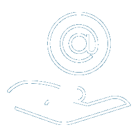 An icon depicting a hand with its palm up, and a circle with an @ symbol above the hand.