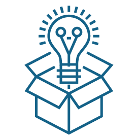 An icon depicting a lightbulb emerging from a cardboard box.