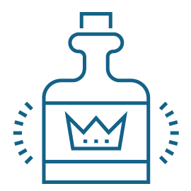 An icon depicting a glass bottle with a label with a crown.