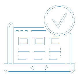 An icon depicting a laptop showing a layout on screen, and a check symbol in the top right corner.