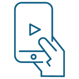 Icon depicting a hand holding a phone with a play button on the screen