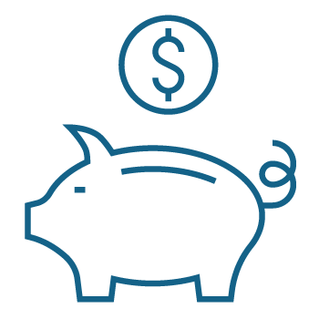 An icon depicting a piggy bank with a coin above it.