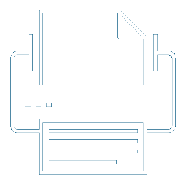 A white flat line icon depicting a printer.