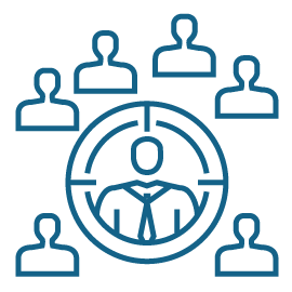 An icon depicting a group of people. The person in the middle is larger and depicted inside a circle.