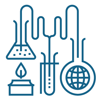 Icon depicting a series of test tubes and beakers, representing science and testing.