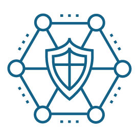 A flat line icon depicts a shield with lines radiating outward, representing protection.