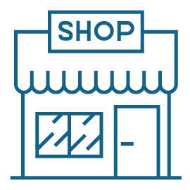 An icon depicting a building with a sign saying "SHOP"