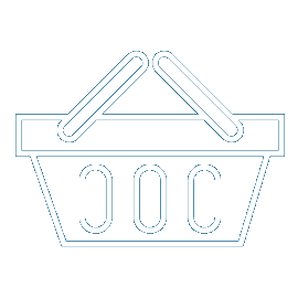 A white flat line icon depicting a shopping basket.