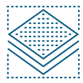 An icon depicting three squares stacked on top of each other. The top square has a grid of smaller squares inside.