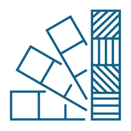 A blue flat line icon depicting a color swatch book