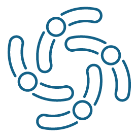 An icon depicting four people standing in a circle with arms stretched out