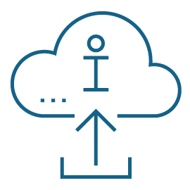 An icon depicting an arrow pointing up into a cloud